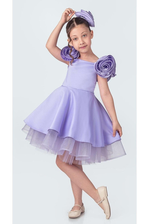 Fanari Krep Saten Gren Destekli Kız Abiye M00735 Mor