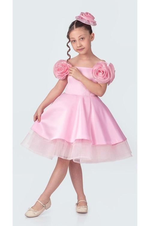 Fanari Krep Saten Gren Destekli Kız Abiye M00735 Pembe