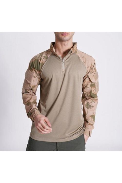 AZHEK Erkek Kahverengi Bej Likralı Jandarma Combat T-Shırt