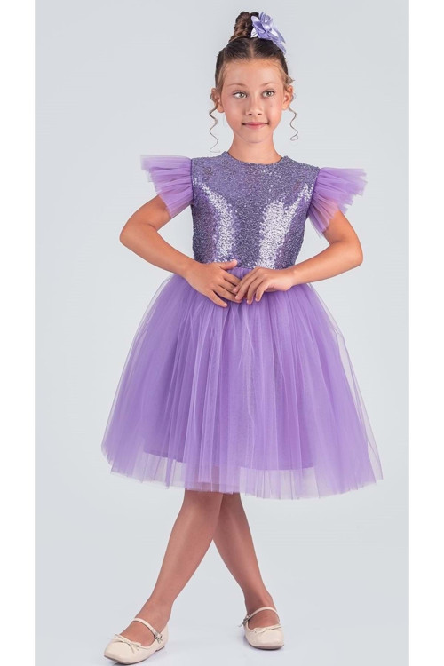 Tüllü Kız Çocuk Kpl Elbise Mnk0526 Lila