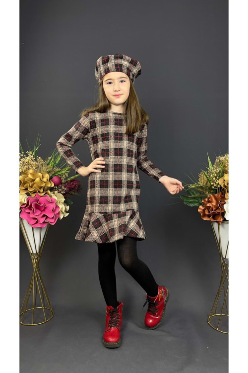 Kız Çocuk Şapkalı Kışlık Uzun Kol Elbise Mnk0412 Siyah