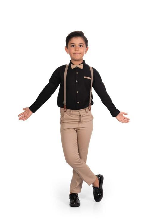 Oxford Gömlek Uzun Pantolon Erkek Çocuk Takımı Mnk0302 Siyah