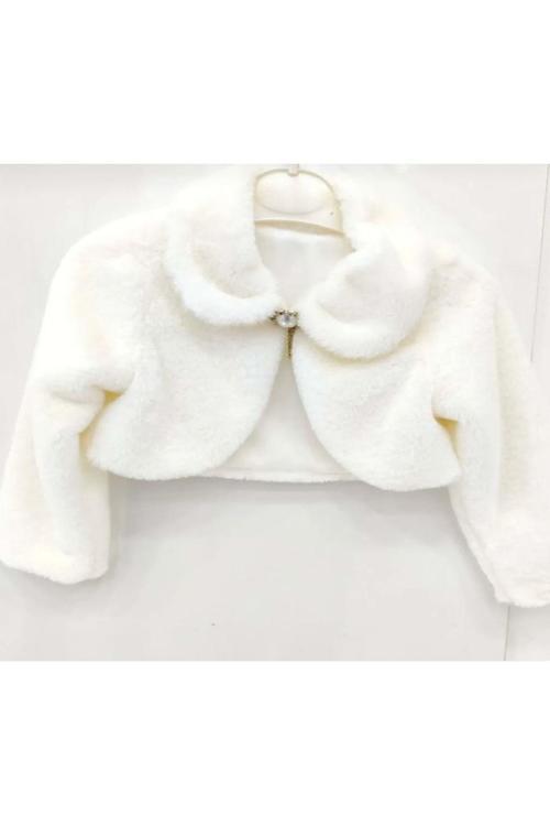 Pelüş Uzun Kol Kız Çocuk Bolerosu M00681 Ekru