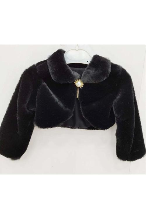 Pelüş Uzun Kol Kız Çocuk Bolerosu M00681 Siyah