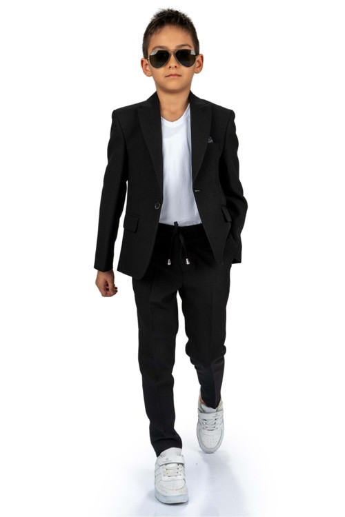 Spor Çocuk Ceket, Tişört , Jogger Pantolonlu Takım Mnk5682 Siyah