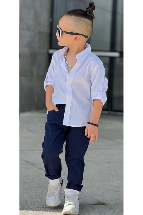 Tarz Gömlek Gabardin Pantolon Erkek Çocuk Takım Mnk0422 Lacivert
