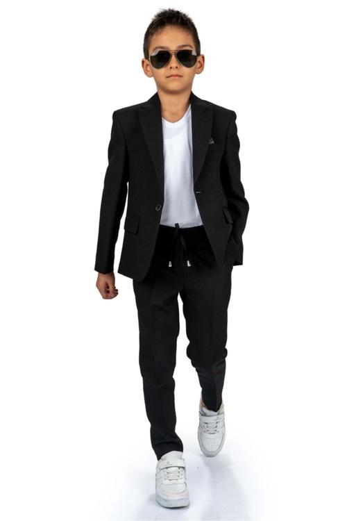 Spor Çocuk Ceket, Tişört , Jogger Pantolonlu Takım Mnk5682 Siyah