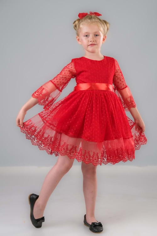 Dream Luxury Dantel Kız Çocuk Elbise 0327 Kırmızı