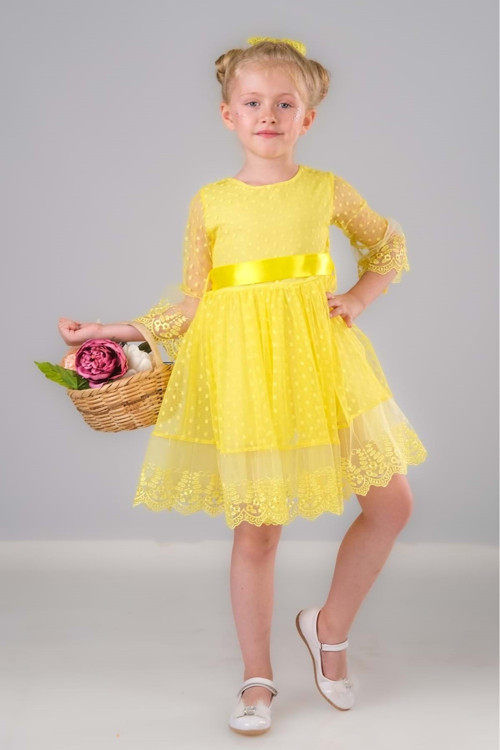 Dream Luxury Dantel Kız Çocuk Elbise 0327 Sarı