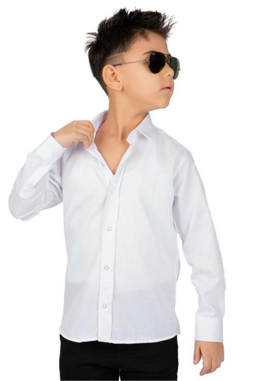 Düz Renk Erkek Çocuk Gömlek Mnk0575 Beyaz