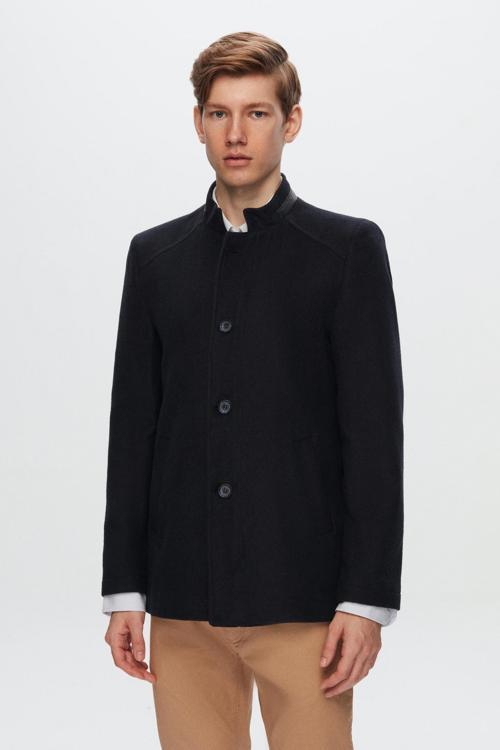 Regular Fit Lacivert Dik Yaka Kaşe Kaban