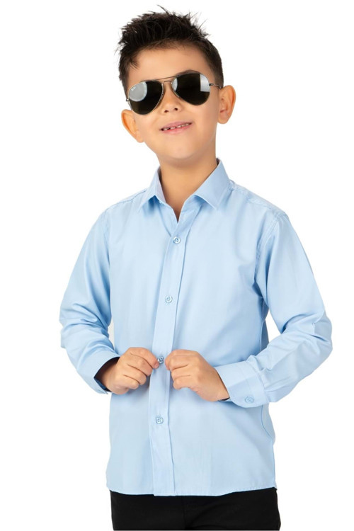 Düz Renk Erkek Çocuk Gömlek Mnk0575 Mavi