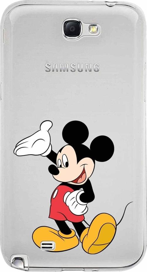 Samsung Galaxy Note 2 Kapak Mickey Mouse Tasarımlı Şeffaf Silikon Kılıf