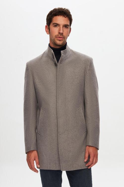 Regular Fit Gri Hakim Yaka Kaşe Kaban