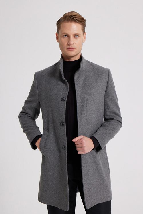 Regular Fit Antrasit Hakim Yaka Kaşe Kaban