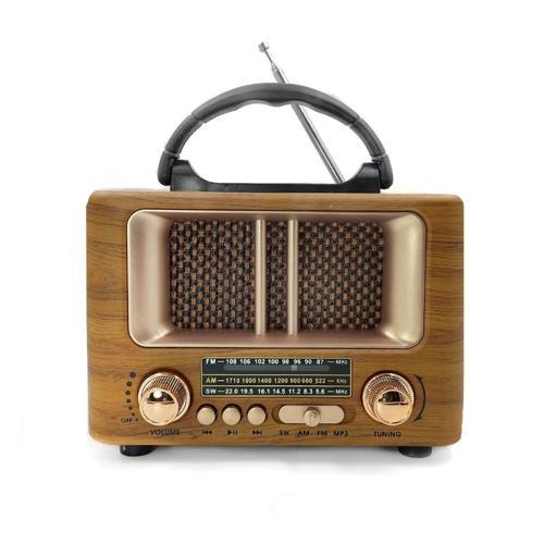 Küçük Mini Boy Retro Ahşap Tasarım Bluetooth Hoparlörlü Radyo – FM/AM Destekli, Şarjlı ve Taşınabilir Radyo NS-8108 (5060)