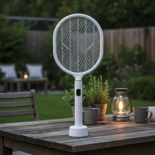 USB Şarjlı Beyaz Renk Kendiliğinden Standlı Şarj Göstergeli UV Işıklı Sinek Öldürme Raketi LTD-718 (5060)