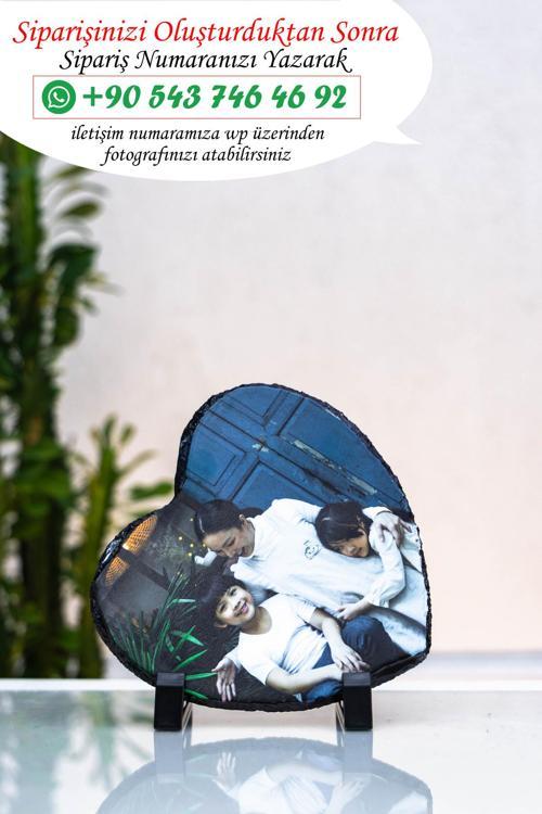 Kişiye Özel Baskılı Dekoratif Doğal Taş Baskı (Kalp 15X15 Cm Ayaklı)