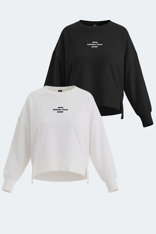 VITAL 2 li set Kadın Oversıze Beyaz - Siyah Sweatshirt