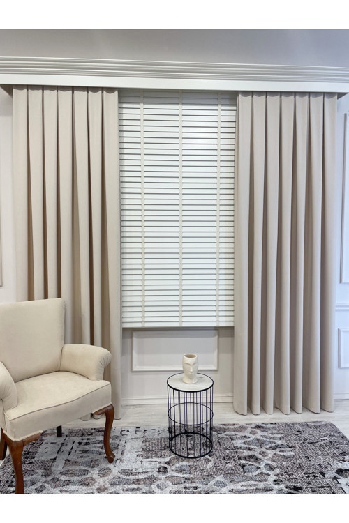 Krem Rengi %100 Orijinal Ahşap Jaluzi Perde 50 Mm Ofis Modern Ve Tüm Mekanlar Için