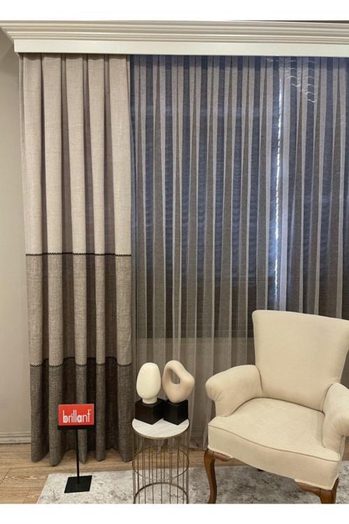 Keten Görünümlü Örgü Detaylı Desen 1/2,50 Pile Fon Perde