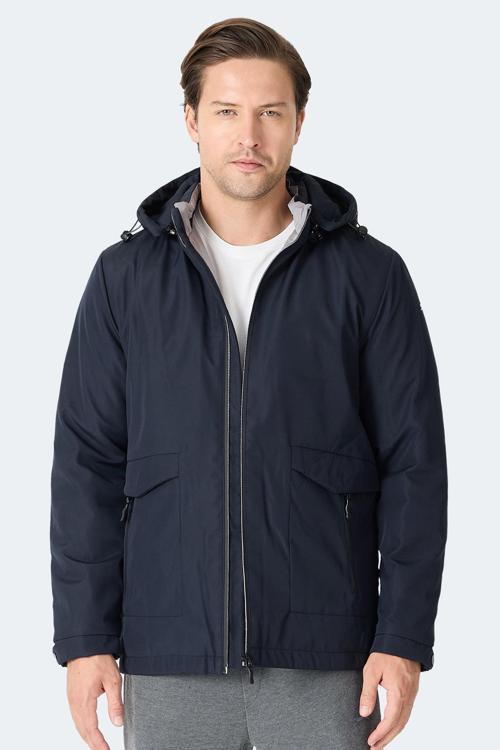 GRAVEL Erkek Kapüşonlu Lacivert Mont & Kaban