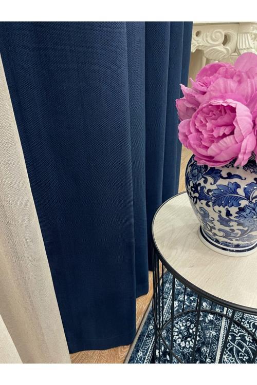Blackout Üzerine Jakar Desenli 1/,25 Normal Pile Fon Perde - Lacivert