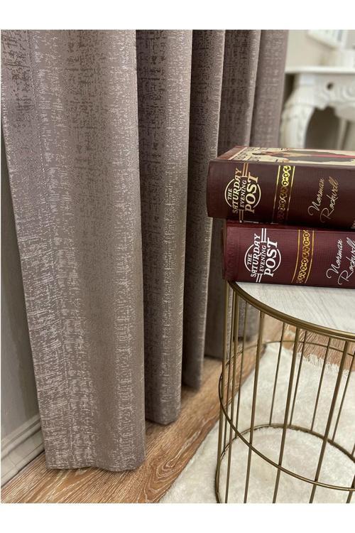 Jakar Zemin Kendinden Desenli 1/2,5 Pile Fon Perde - Vizon Kahve