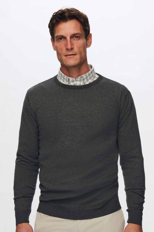 Regular Fit Antrasit Tüylenme Yapmayan Bisiklet Yaka Pamuklu Triko Kazak