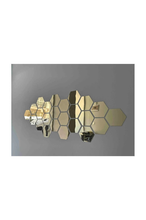 Altıgen Bal Peteği 12'Li Aynalı Gold Pleksi Duvar Dekorasyon Lazer Kesim 10X10 Cm