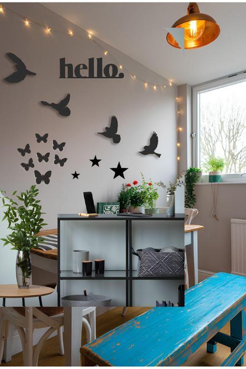 4Lü Kuş+7Li Kelebek+Hello+Yıldızlar Duvar Dekoru