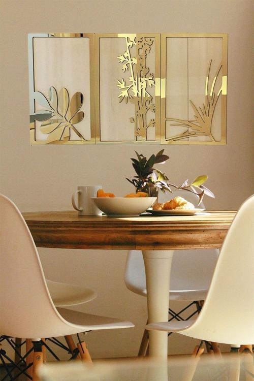 Çiçekler 3'Lü Tablo Duvar Dekorasyon Lazer Kesim Her Biri 40X25 Cm