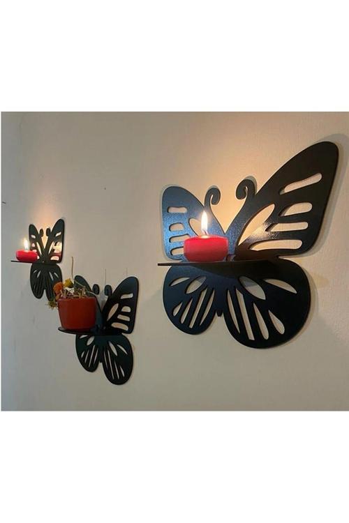 Raflı Kelebek 3'Lü Siyah Mdf Duvar Dekorasyon Lazer Kesim Her Biri 30X26 Cm