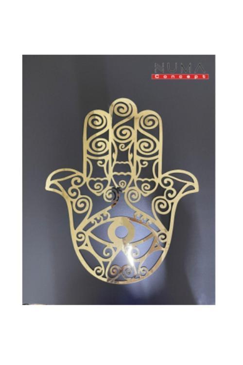 Hamsa Fatma Ana Eli Mdf Üzeri Gold Pleksi Duvar Dekorasyon Lazer Kesim 30X25 Cm