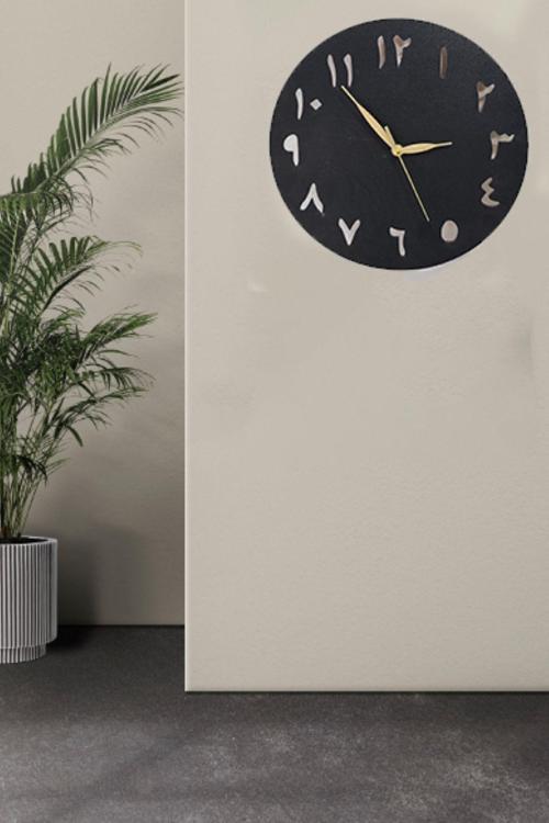 Arapça Duvar Saati Siyah Mdf Duvar Dekorasyon Lazer Kesim 30X30 Cm