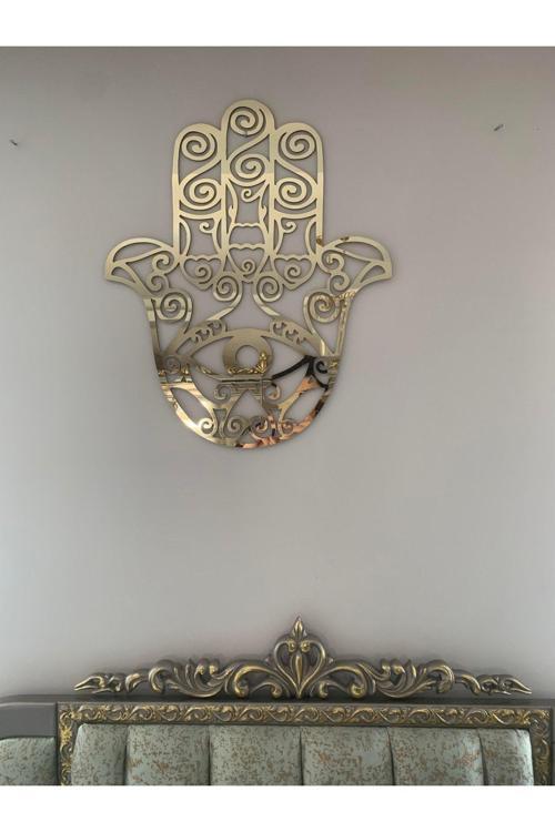 Hamsa Fatma Ana Eli Mdf Üzeri Gold Pleksi Duvar Dekorasyon Lazer Kesim 60X50 Cm