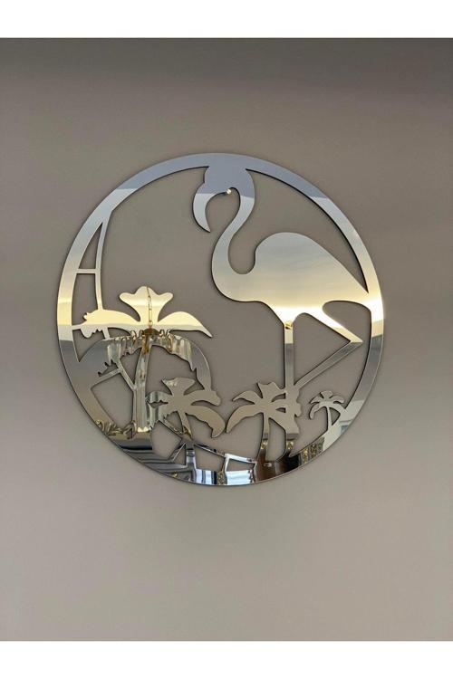 Flamingo Mdf Üzeri Gümüş Pleksi Duvar Dekorasyon Lazer Kesim 32X32 Cm
