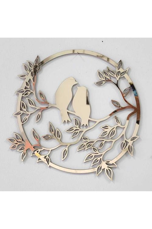 Serçe Mdf Üzeri Gold Pleksi Duvar Dekorasyon Lazer Kesim 33X33 Cm
