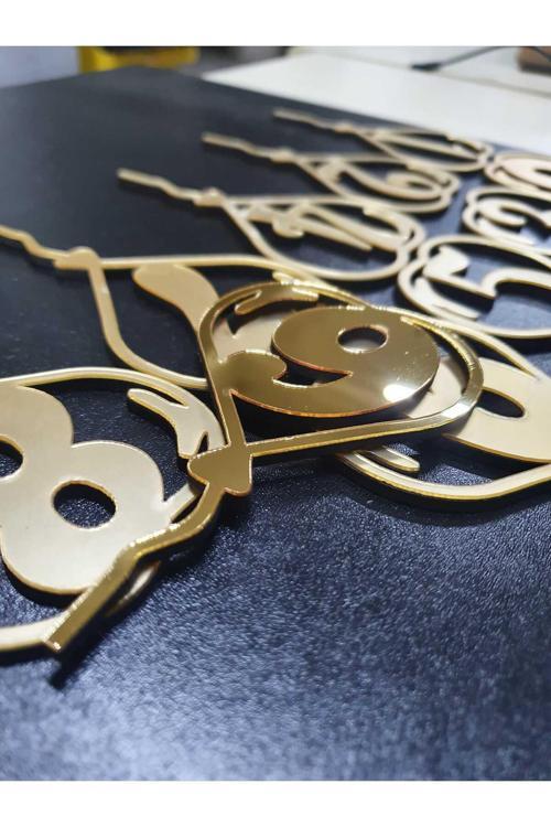 Sayılar Aynalı Gold Pleksi Pasta Süsü Lazer Kesim Her Biri 12X7 Cm