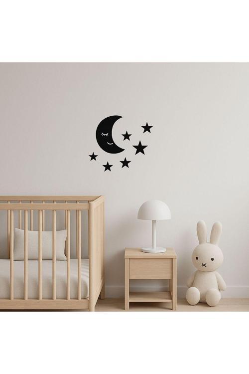 Ay Ve Yıldız Desenli Ahşap Duvar Süsü