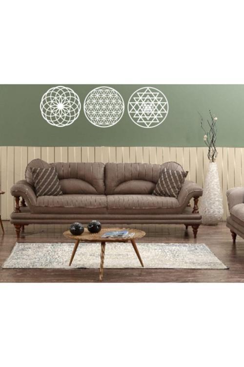 Yaşam Çiçegi Sri Yantra Ve Torus Beyaz 3Lü Set- Ahşap Yaşam Çiçeği Sri Yantra Torus Nefesi Üçlü