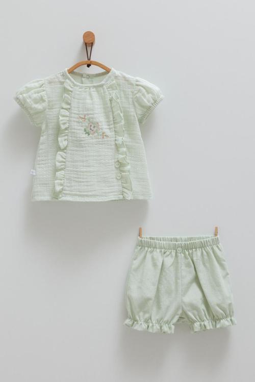 LITTLE GIRL ÖN NAKIŞLI BLUZ ŞORT TAKIM Yeşil