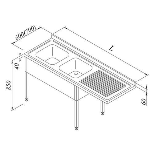 Bulaşık Makinası Üstü Evyeli Tezgah 2g/1d Sağ Demonte 190x60 Cm