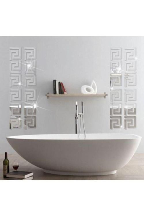 Bordür Ayna 16'Lı Gümüş Pleksi Her Biri 9X9 Cm Duvar Dekorasyon Lazer Kesim