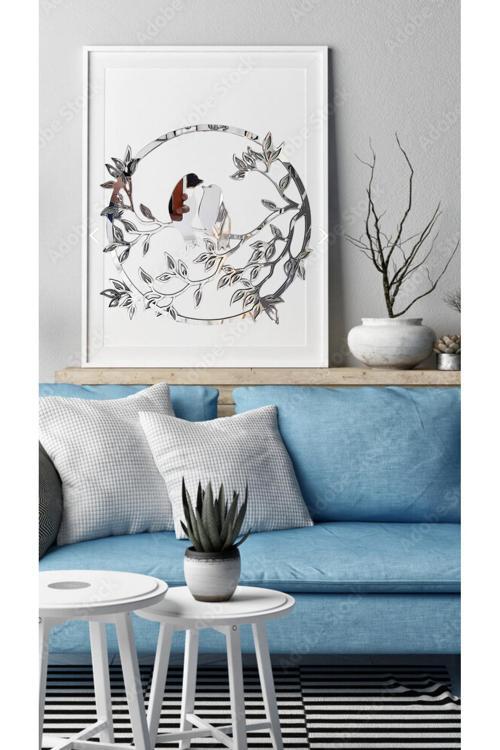 Dekoratif Serçe Gümüş Pleksi Tablo