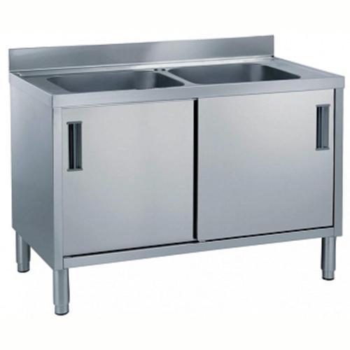 Dolaplı 2 Evyeli Tezgah, Evyeler (600x500 Mm), 2 Kayar Kapılı, 1400 Mm MLA1426PN