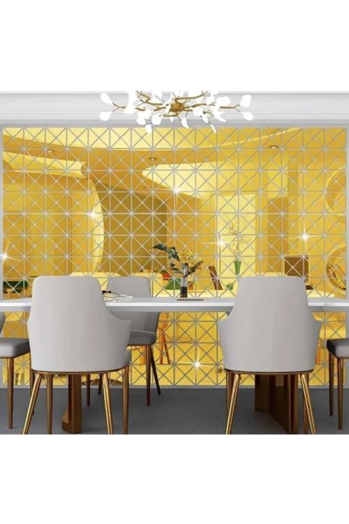 Ayna Çıkartmaları Üçgen 3D Gold Aynalı Pleksi 60'Lı Her Biri 9X5 Cm (Kendinden Yapışkanlı)