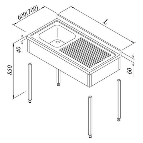 Evyeli Tezgah, 1g/1d, Sağ 3 Perdeli, Demonte, 140x70 Cm, 50x50x30 Küvet Ölçülü