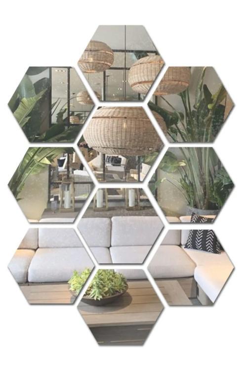 Altıgen Bal Peteği Aynalı Gümüş Pleksi Duvar Dekorasyon Lazer Kesim 6 Adet 10X10 Cm Kenar 6 Cm