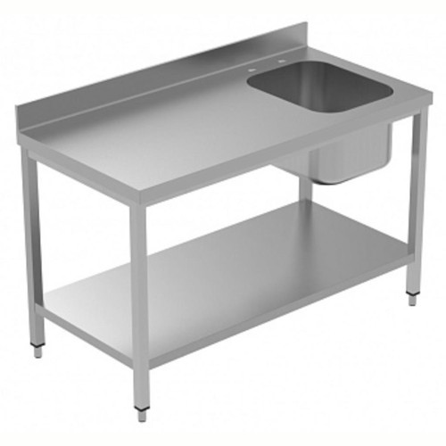 Professional Özel Şef Çalışma Tezgahı, Tek Evyeli (sağda), 100 Mm Sırtlı, Taban Raflı - 1400 Mm, Plus LSGTL1410D